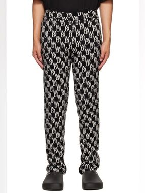 WE11DONE Jacquard Logo Monogram Knit Pants Wool Cashmere Blend Button Hem Sz S